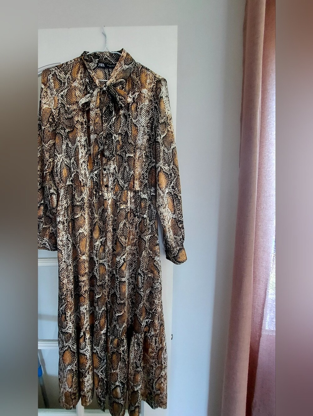 Zara Snake-Print Long Sleeve Midi Dress - Brown & Black